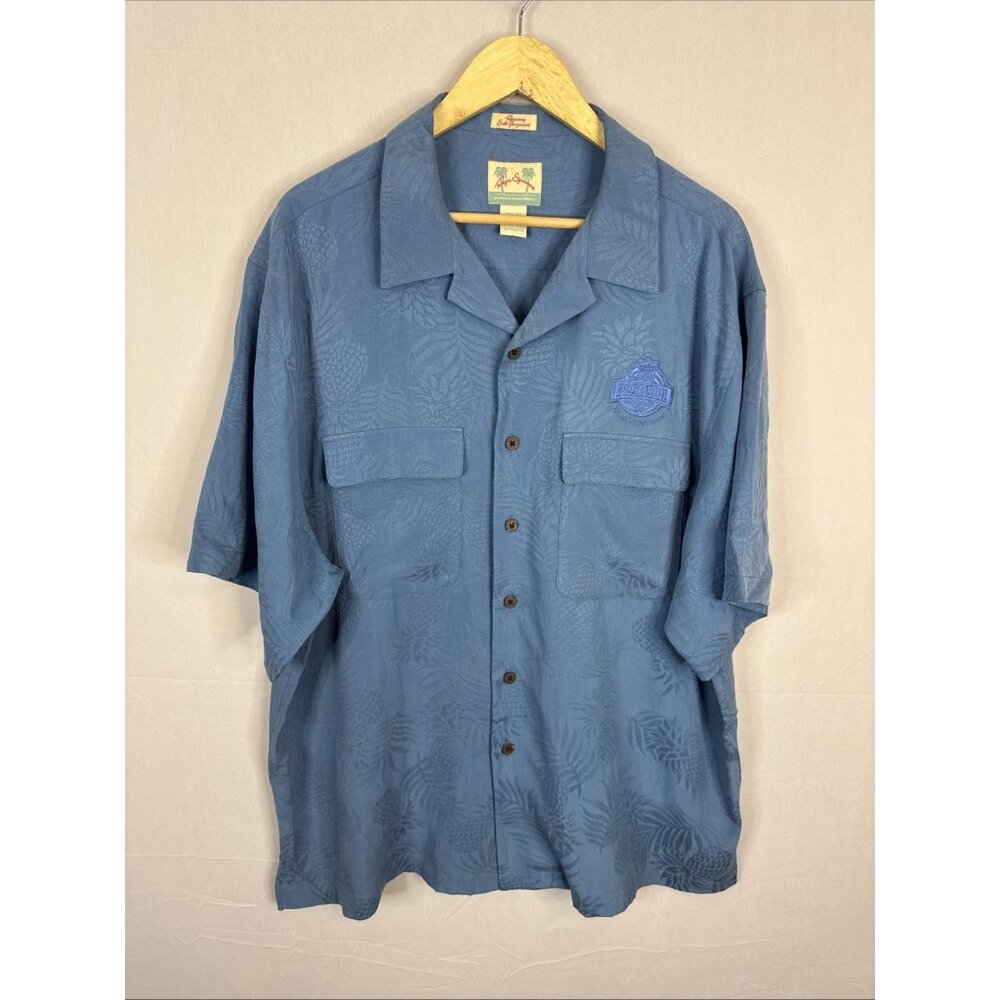 Reyn Spooner Silk Jacquard NFL Pro Bowl Hawaii Shirt Blue Aloha Men XL